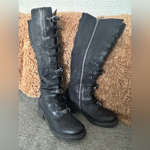 A.S.98 Black Lace-Up Buckle Boots - Picture 2 of 10